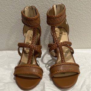 New Sam Edelman Cognac T-strap Ankle Block Heel Sandals